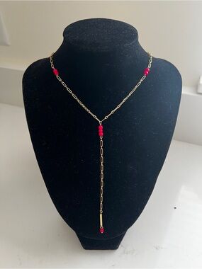 Panacea Gold paperclip Chain Necklace with Pink Beads